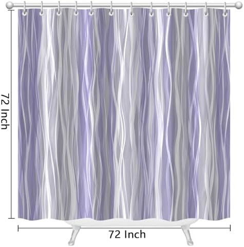 Moonslim Purple Lavender Grey Ombre Shower Curtain, Modern Wavy Abstract Striped Line Bathroom Curtain, Waterproof Fabric Bath Decor, 72 x 72 Inch