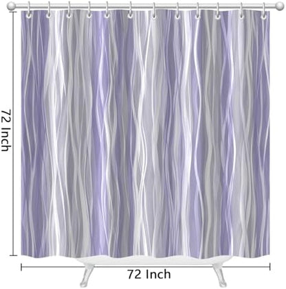 Moonslim Purple Lavender Grey Ombre Shower Curtain, Modern Wavy Abstract Striped Line Bathroom Curtain, Waterproof Fabric Bath Decor, 72 x 72 Inch
