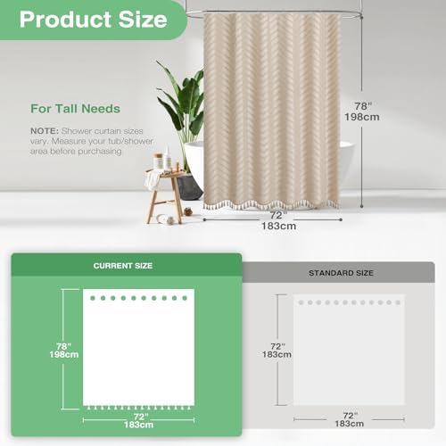 Dynamene Long Boho Farmhouse Shower Curtain Tufted Chevron 72"x78" Beige