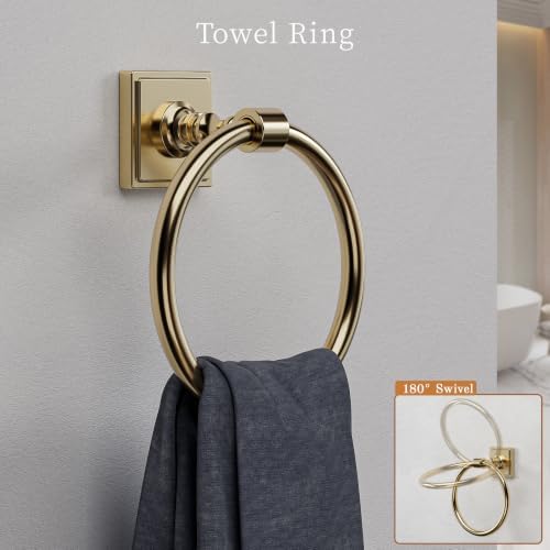 Champagne Bronze Bathroom Accessories Set, 5 Piece Bathroom Towel Holder Set, SUS304 Stainless Steel 24" Towel Bar, Towel Rack Set for Bathroom, Bathroom Hardware Set Wall Mounted