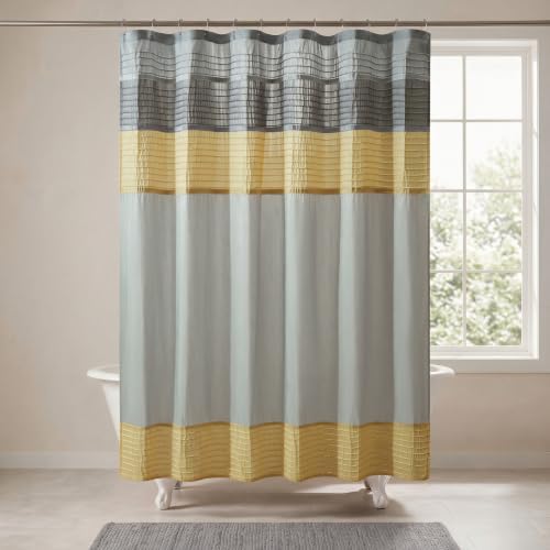 Madison Park Amherst 72 x 72 Bathroom Shower Curtain, Faux Silk, Yellow