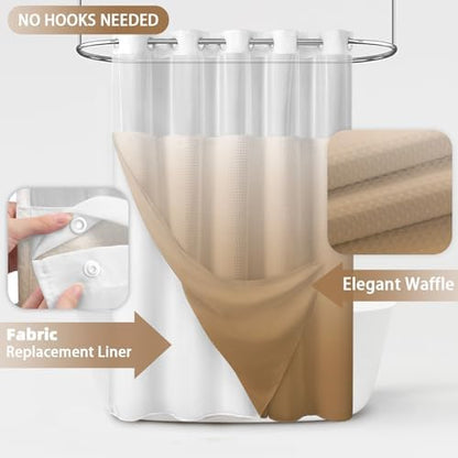 No Hook Shower Curtain with Liner Set Hotel Waffle Ombre Beige 72W X 75L