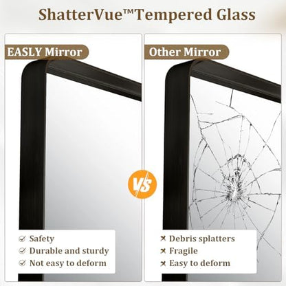 30"x 30" Black Bathroom Mirror - Aluminum Framed Wall Mirror, Bathroom Wall Mounted Vanity Mirror, Modern Bathroom Mirror, Bedroom, Living Room Wall Mirror, Hang Horizontally or Vertically
