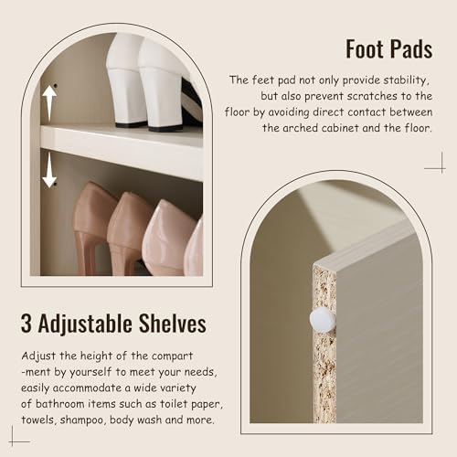 IFBUY 67" Tall Arched Bathroom Storage Cabinet, 8-Tier Modern Farmhouse Storage Cabinet with Adjustable Shelves, Wood Freestanding Cabinet for Bathroom, Living Room, Entryway, Hallway (Cream)