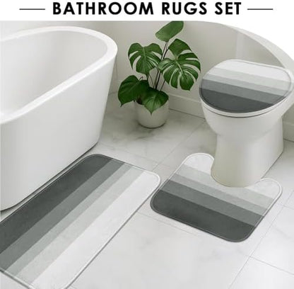 Bathroom Sets with Shower Curtain and Rugs, 4 Pcs Ombre Striped