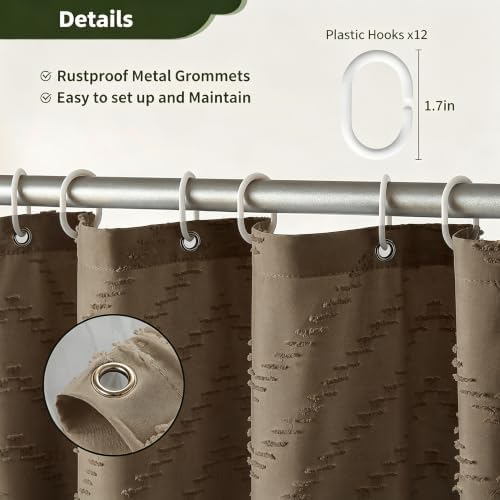 Siiluminisoy Boho Farmhouse Shower Curtain Woven Fabric Khaki Shower Curtain, 72 x 72 Tufted Chevron Textured Striped Modern Farmhouse Minimalist Shower Curtain for Bathroom