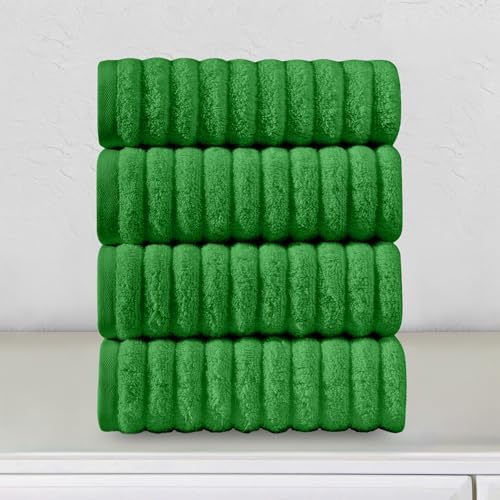 Elegant Comfort Luxury 100% Turkish Cotton Corduroy Ribbed 4 Pack Hand Towel Set 16 x 28 Inch - Absorbent, Super Soft, Quick Dry, Premium Towels for Bathroom, Gym, Spa and Hotel Use, Emerald Green