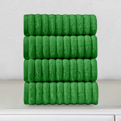Elegant Comfort Luxury 100% Turkish Cotton Corduroy Ribbed 4 Pack Hand Towel Set 16 x 28 Inch - Absorbent, Super Soft, Quick Dry, Premium Towels for Bathroom, Gym, Spa and Hotel Use, Emerald Green