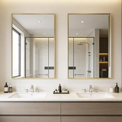 Bathroom Mirror for Wall, 36x24 Inch Framed Vanity Mirror Brushed Gold
