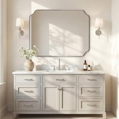 ANDY STAR 32"x40" Chrome Bathroom Scalloped Mirror for Wall