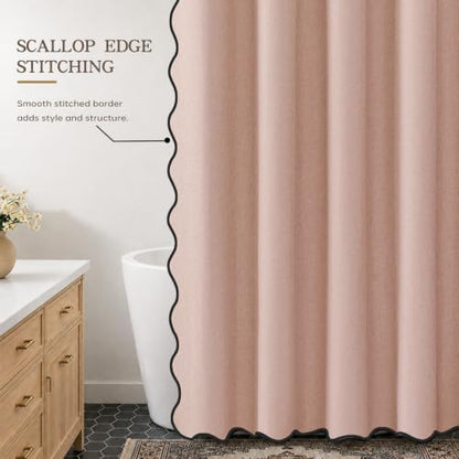 Furlinic No Hook Shower Curtain Scalloped Pink Linen Boho 72x75 Waterproof