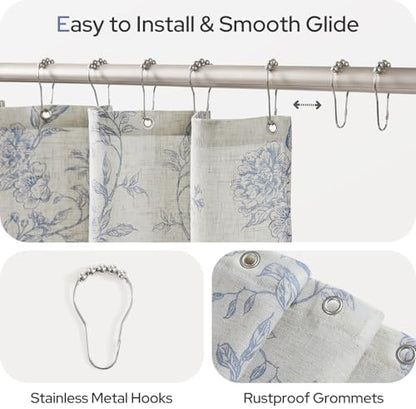 HOMEIDEAS Blue and White Floral Shower Curtain 72x78 Inch