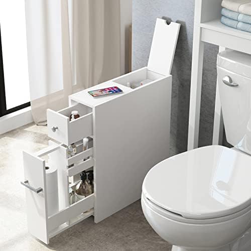 Spirich Slim Bathroom Storage Cabinet with Toilet Paper Holder, White