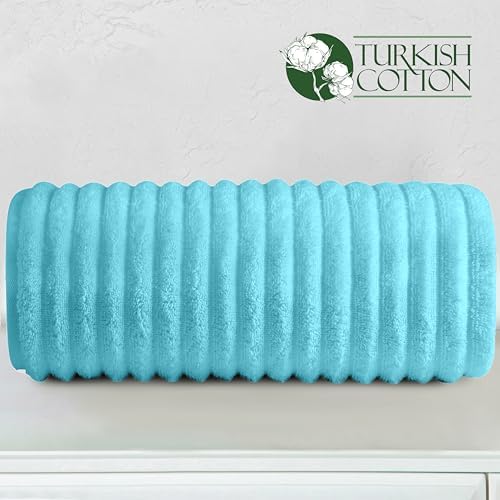 Elegant Comfort 100% Turkish Cotton Corduroy Ribbed Luxury Jumbo Bath Towel Ultra Soft - 35 x 70 Inch - Luxury Spa Premium Hotel Quality Highly Absorbent and Quick Dry Large Bath Towel, Aqua