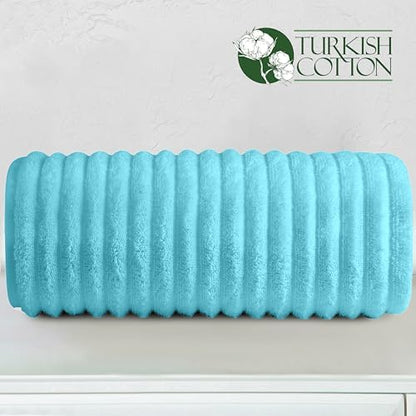 Elegant Comfort 100% Turkish Cotton Corduroy Ribbed Luxury Jumbo Bath Towel Ultra Soft - 35 x 70 Inch - Luxury Spa Premium Hotel Quality Highly Absorbent and Quick Dry Large Bath Towel, Aqua