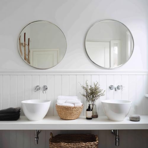 Sunniry Nickel Round Mirror 20 inch, 2 Pack Circle Mirror with Metal Frame