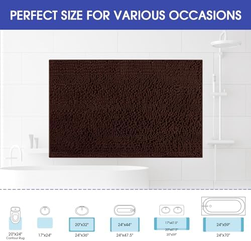 ACCUMTEK Striped Brown Bathroom Rug Mat 32"x20" Ultra Soft, Non Slip Chenille Bath Rugs, Absorbent Plush Shaggy Bath Mats for Bathroom, Bedroom, Kitchen, Shower, Tub