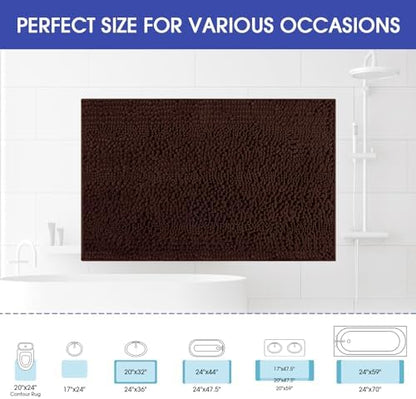 ACCUMTEK Striped Brown Bathroom Rug Mat 32"x20" Ultra Soft, Non Slip Chenille Bath Rugs, Absorbent Plush Shaggy Bath Mats for Bathroom, Bedroom, Kitchen, Shower, Tub