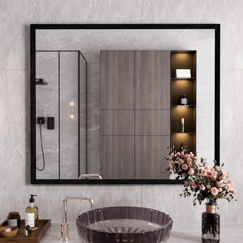 WEER Matte Black Bathroom Vanity Mirror 36X30 Inch