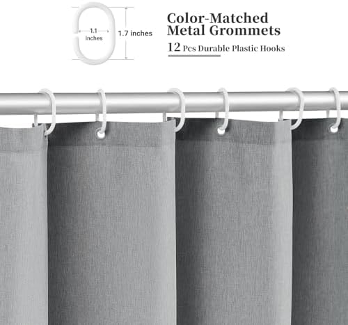 BTTN 72x80 Boho Scalloped Linen Textured Cloth Shower Curtain, Grey/Gray