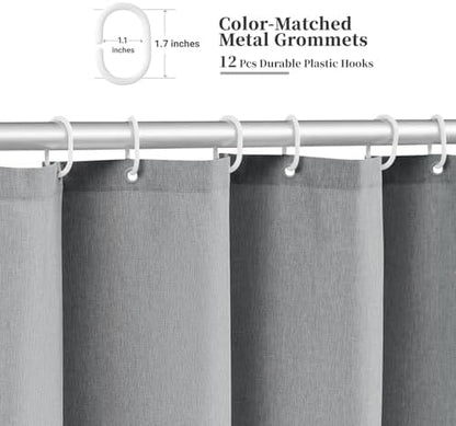 BTTN 72x80 Boho Scalloped Linen Textured Cloth Shower Curtain, Grey/Gray