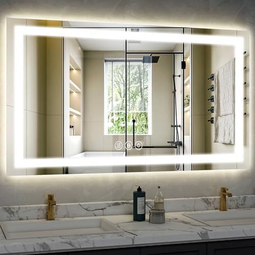 XRAMFY 40"X60"LED Bathroom Mirror, Backlit + Front Lit Wall Mirror