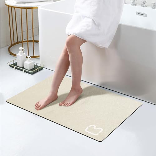 Diatomaceous Earth Bath Mat Stone Bath Mats for Bathroom,17"x27.5",Beige