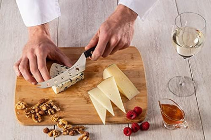Arcos Cheese Knife 6 Inch Nitrum Stainless Steel and 145 mm blade. 161 gr. Ergonomic Polyoxymethylene POM Handle. Series Universal. Color Black
