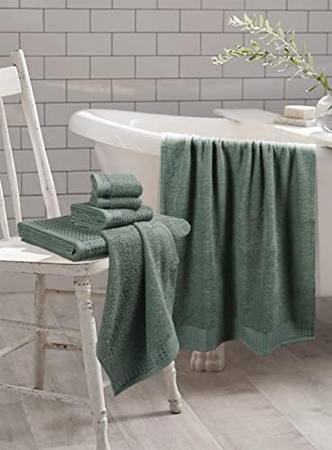 GLAMBURG 100% Cotton Ultra Soft 6 Pack Towel Set, Contains 2 Bath Towels 28x55 Inches, 2 Hand Towels 16x24 Inches & 2 Wash Coths 12x12 Inches, Compact Absorbent Lightweight & Quickdry - Jade