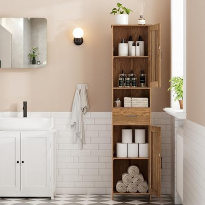 Homhedy 67" H Tall Bathroom Storage Cabinet with Barn Doors and Drawer