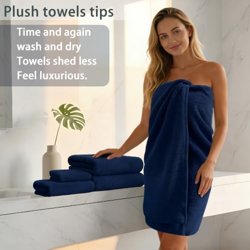 VOOVA & MOVAS 6PC Towel Set, 100% Cotton, Navy Blue