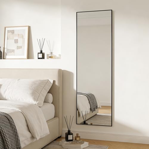 51x16 Inch Full Length Mirror Over the Door Hang or Wall Mounted Black
