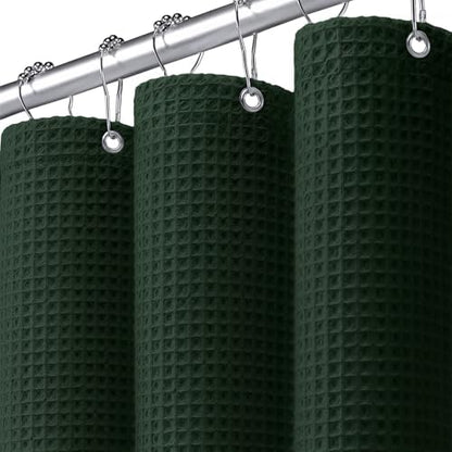 Waffle Weave Shower Curtain Heavyweight Cotton Fabric Dark Green 72Wx75L