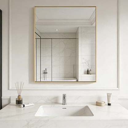 Bathroom Mirror for Wall, 40x30 Inch Framed Vanity Mirror Brushed Gold