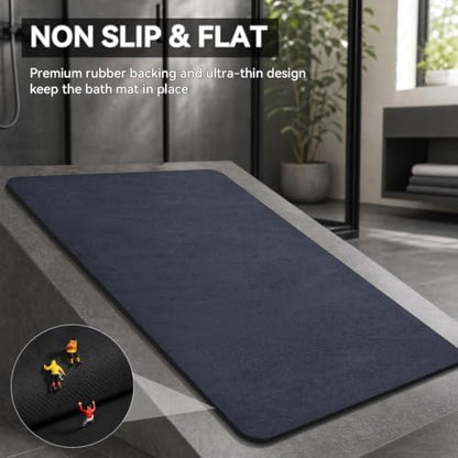 MontVoo -Bath Mat Rug-Rubber Backing Non Slip Quick Dry Absorbent Thin Bathroom Rugs Fit Under Door-Faux Suede Surface Bathroom Floor Mats-Shower Rug for in Front of Bathtub Shower Navy 16"x24"