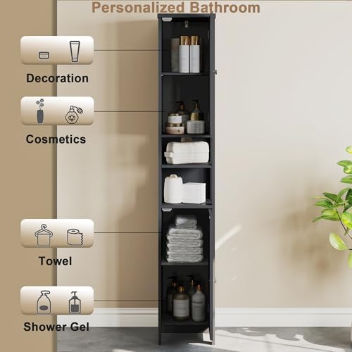 ChooChoo Narrow Bathroom Storage Cabinet with Light， Space Saving