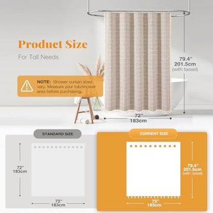 BTTN 72x78 Boho Farmhouse Linen Heavy Duty Shower Curtain Set, Tan/Taupe