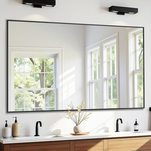Bathroom Mirror 50" x 30", Large Rectangle Wall Mirror, Black