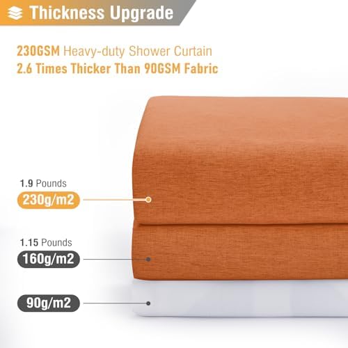 BTTN Extra Long Linen Textured Waterproof Shower Curtain, 72x96, Orange