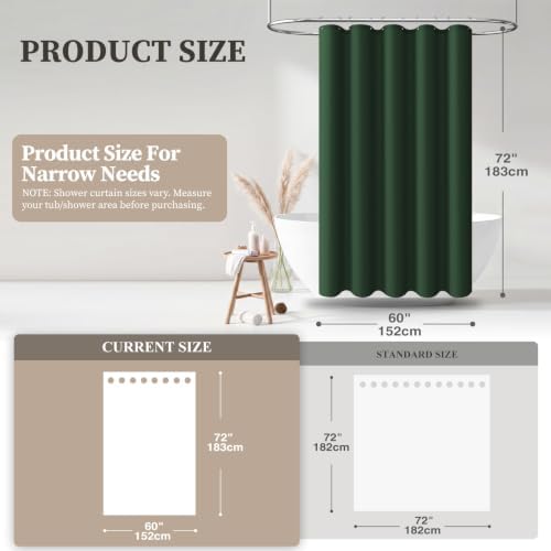BTTN 60x72 Linen Textured Waterproof Fabric Shower Curtain, Emerald Green