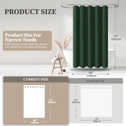BTTN 60x72 Linen Textured Waterproof Fabric Shower Curtain, Emerald Green