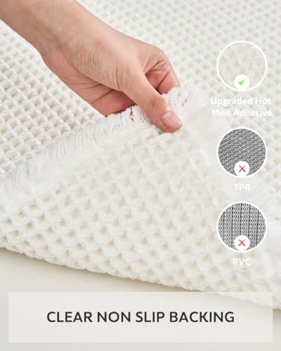 Waffle Bath Mat, Super Absorbent Non Slip Bath Mat Ultra Soft Bathmat Machine Washable Bath Rugs with Tassels, Beside Tub, 24" x 36", White