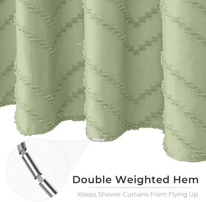 Green Boho Fabric Shower Curtain 72 x 84 Inches