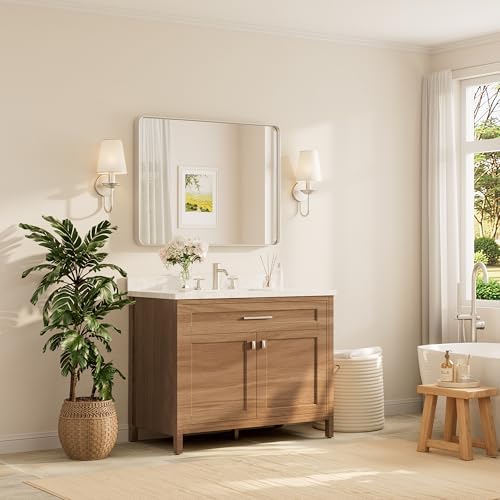 TETOTE Brushed Nickel Mirror 40 x 30 Inch for Bathroom Over Sink Metal Framed Mirror Modern Farmhouse for Living Room Entryway(Horizontal/Vertical)