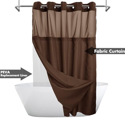 River Dream No Hook Shower Curtain with Snap-in Liner Set, Brown, 71x74