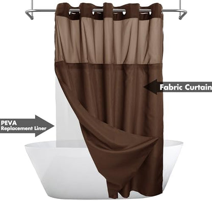 River Dream No Hook Shower Curtain with Snap-in Liner Set, Brown, 71x74