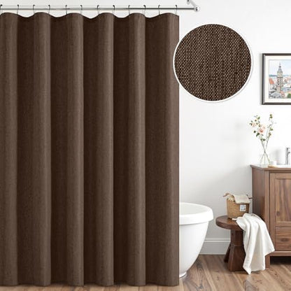 ANRODUO Brown Extra Long Linen Fabric Shower Curtain Set - W72xL108