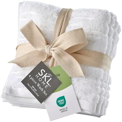 SKL Home CloudSoft Washcloth Set, 4-Piece, 100% Cotton Luxury, White