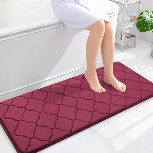 OLANLY Memory Foam Bath Mat Rug 47x20, Ultra Soft Bathroom Rugs, Burgundy