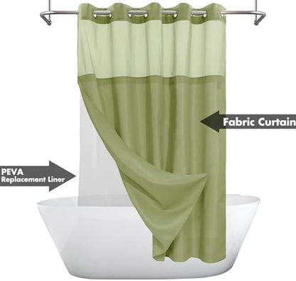 River Dream No Hook Shower Curtain with Snap-in Liner Set, Sage, 71x74